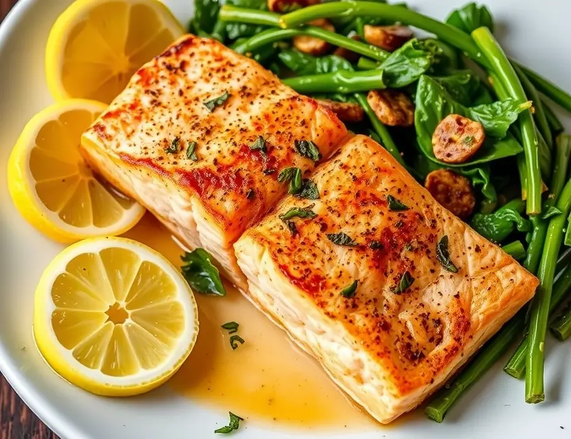 Запеченный лосось с лимоном и зеленью